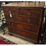 A George III oak chest of three long and two short drawers, width 104cm, depth 53cm, height 106cm