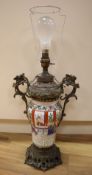 A 19th century Sampson Chinese style ormolu mounted table lamp, height 41cm excl. light fitting