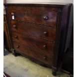 An early 19th century mahogany four drawer chest, width 121cm, depth 54cm, height 133cm