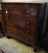 An early 19th century mahogany four drawer chest, width 121cm, depth 54cm, height 133cm