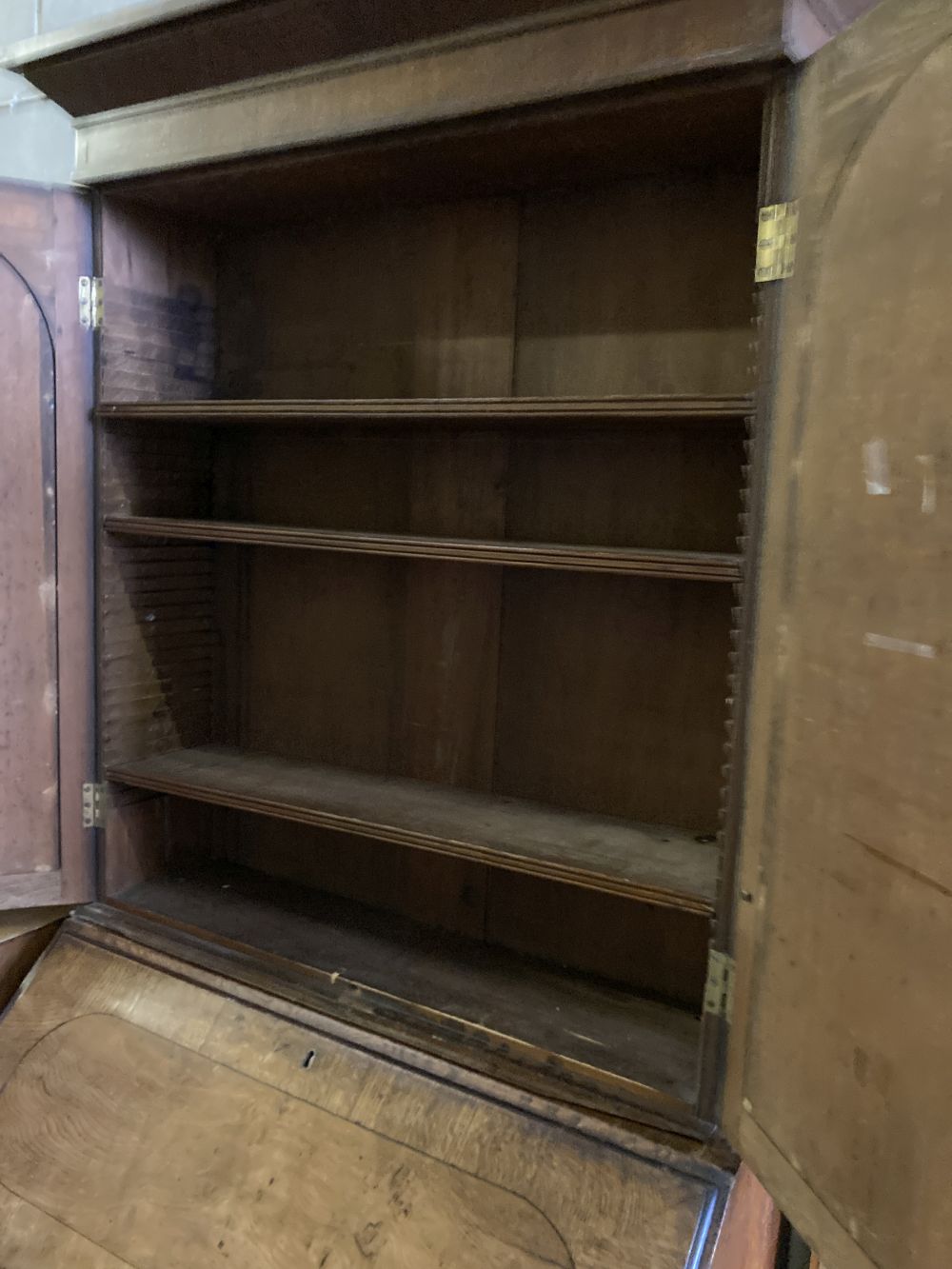 A George III oak bureau bookcase, width 98cm, depth 52cm, height 219cm - Image 2 of 3