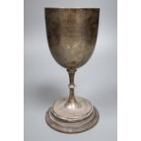 A Victorian silver presentation trophy goblet, engraved with a Penny Farthing, Birmingham, 1879,