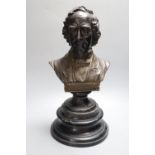 A painted terracotta bust of Disraeli, later plinth height 33cm