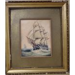 C. Kensington, watercolour, 19th century warship at sea, signed, 17 x 14cm