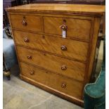 A Victorian satin walnut chest of drawers, width 112cm, depth 53cm, height 114cm