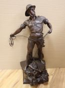 After Waagen Sept. A bronzed spelter model of a fishermen 'Secours', signed, 72cm