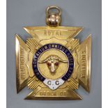 A George V 9ct gold 'Order of Royal Antediluvian Buffaloes' masonic medallion, with engraved