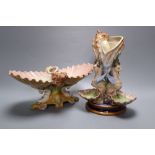 Two 19th century Ginori maiolica shell centrepieces, tallest 23cm