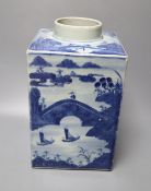 A 19th century Chinese blue and white square canister, height 30cmCONDITION: Oblong jar - two of the