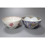 A Chinese Kangxi clobbered bowl and a Chinese Qianlong famille rose bowl