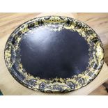 A Victorian oval papier mache tray, width 64cm