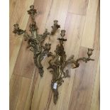 A pair of ormolu scrolled leaf wall sconces, height 54cm