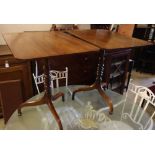 A pair of Regency and later rectangular mahogany tripod tables, width 70cm depth 52cm height 72cm