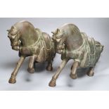 Two pairs of Chinese Tang style bronze models of horses, height 44cm