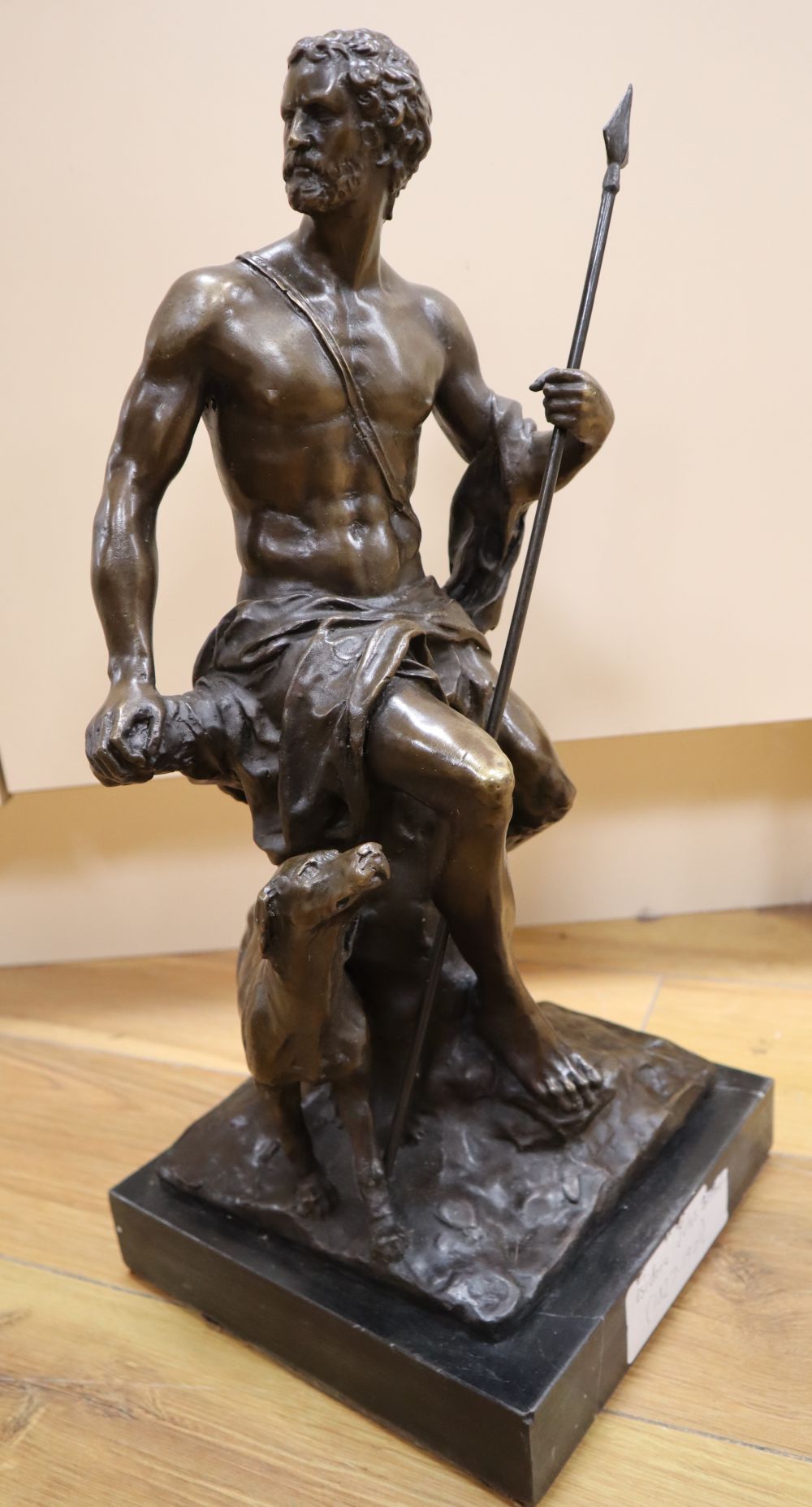 After Isidore Jules Bonheur. A bronze model of a male seated with a dog, height 47cm - Image 2 of 3