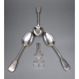 A set of three George III silver tablespoons, maker (probably) Thomas Dicks, London 1820 and a