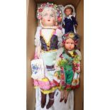 Two composition dolls, 1936, height 50cm and 32cm, a clockwork celluloid sailor doll, height 17cm