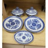 A 19th century Chinese export blue and white medallion pattern thirteen piece part dinner service