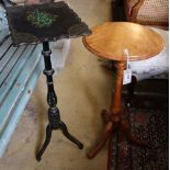 A Victorian satin walnut tripod wine table, 35cm diameter together with a Victorian painted tripod