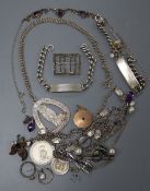 A Group of assorted marcasite jewellery including Art Deco necklace, two silver identity