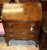 A Queen Anne style burr walnut bureau, W.76cm, D.45cm, H.101cm