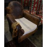 A French tan leather club armchair (a.f), width 76cm, depth 70cm, height 87cm