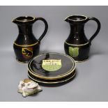 A part-set of 19th century Swiss glazed terracotta items, signed, Desa Steffisburg, each with