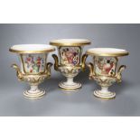 A set of three early 19th century Derby campana vases, height 15cm (a.f.)CONDITION: One vase -