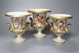 A set of three early 19th century Derby campana vases, height 15cm (a.f.)CONDITION: One vase -