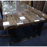 A contemporary Caspian driftwood and chrome rectangular dining table, width 245cm, depth 105cm,