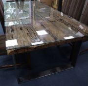 A contemporary Caspian driftwood and chrome rectangular dining table, width 245cm, depth 105cm,