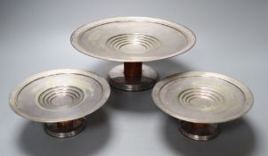 A set of three graduated Art Deco Princes Plate comports, 24cm and 15cm