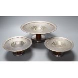 A set of three graduated Art Deco Princes Plate comports, 24cm and 15cm