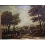 Modern oil on canvas, Figures in an Italianate landscape, 75 x 100cm