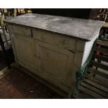 A 19th century painted Continental marble top commode, width 128cm, depth 58cm, height 93cm