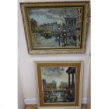 D. Jean, oil on canvas, Paris street scene, 50 x 40cm and another similar scene by Mureas