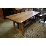 A Spanish style oak refectory dining table, width 183cm depth 80cm height 72cm