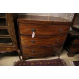 A Regency mahogany three drawer bowfront chest, width 91cm, depth 50cm, height 90cm