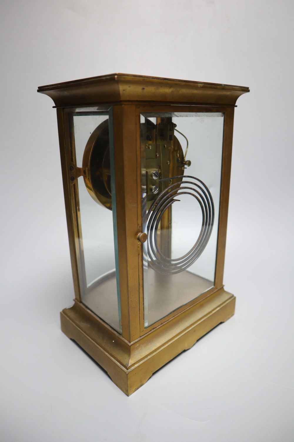 A late 19th / early 20th century French champleve enamel four glass mantel clock, height 27cm - Image 5 of 7