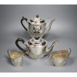 An Edwardian four piece demi-fluted oval silver tea and coffee set, Mappin & Webb, Sheffield,