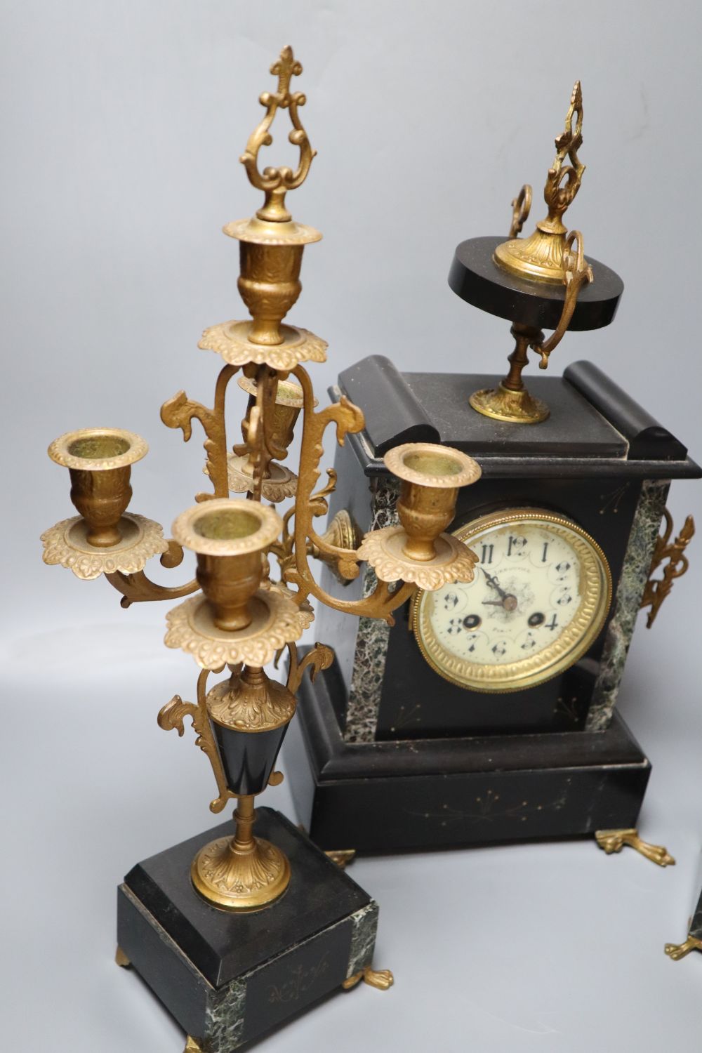 A 19th century black slate clock garniture - Image 3 of 7