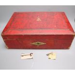 A red leather despatch box bearing King George V royal cypher, with key, width 41cm