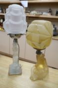 Two Art Deco pressed glass table lamps, largest 45cm