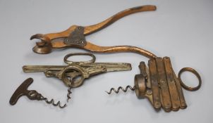 Three mechanical corkscrews: Heeley & Sons, H.D. Armstrong and a Lund type lever