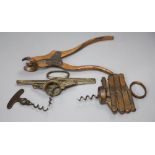 Three mechanical corkscrews: Heeley & Sons, H.D. Armstrong and a Lund type lever