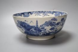 A Chinese blue and white bowl, 25cm, restored