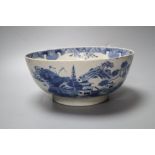 A Chinese blue and white bowl, 25cm, restored