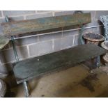 A Victorian cast iron 'serpents' garden bench with painted wood back and seat, width 127cm, height