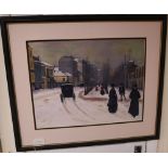 French School, oil on canvas board, Winter street scene, 39 x 50cm