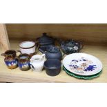 A group of 19th century Wedgwood etc. basalt wares, copper lustre and other British